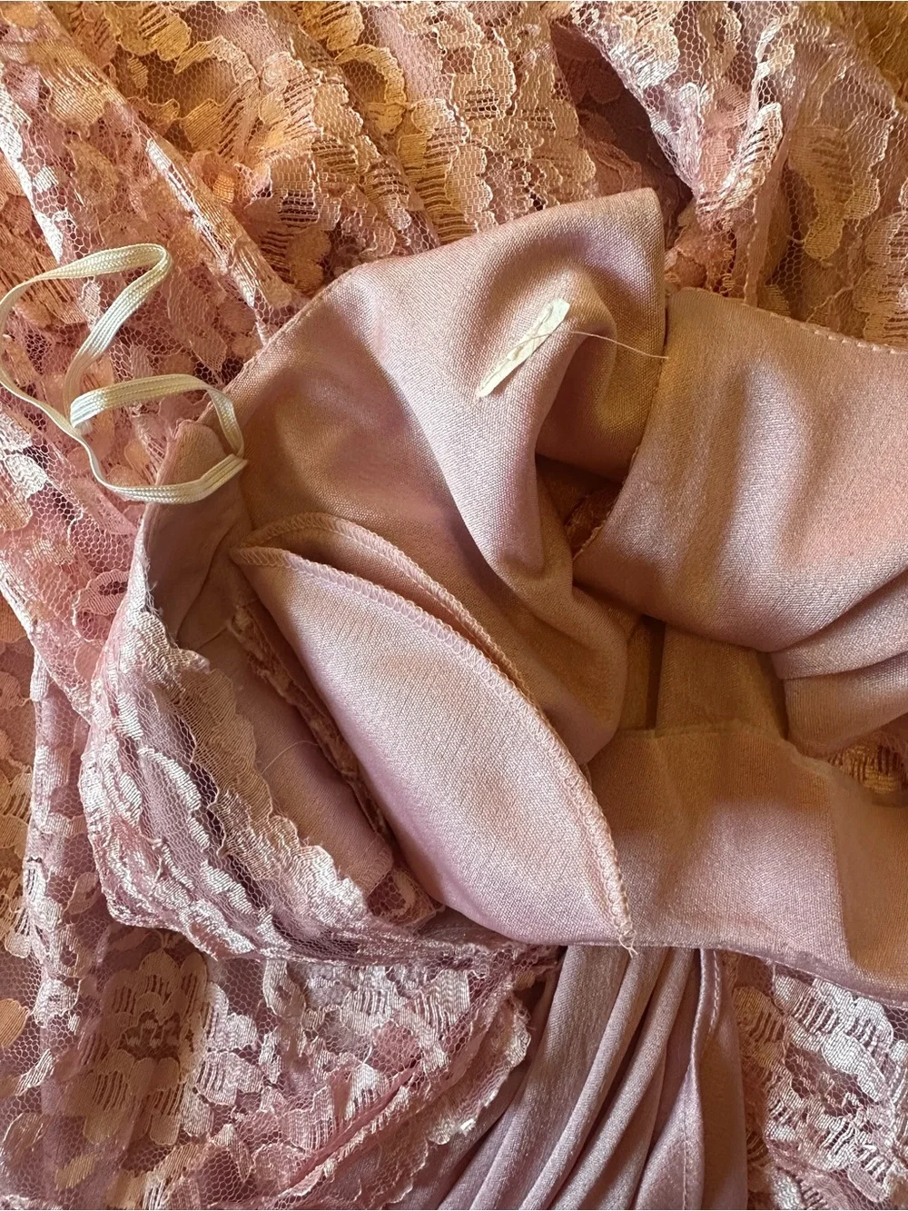 1980s Vintage Pink Lace Midi Cocktail Dress with Draped Front size XL